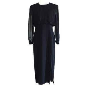 Jeffrey & Dara Dress by Linda Hutley Black Beaded Puff Sheer Sleeve Formal 10